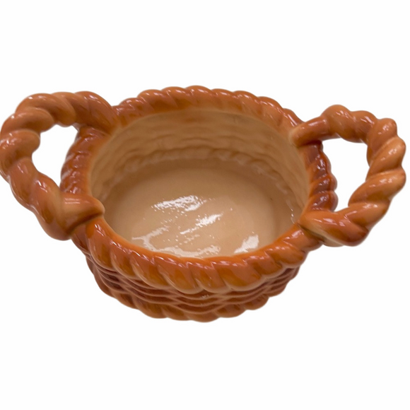 Vintage Ceramic Faux Woven Bread Basket Planter Fruit Wicker Look Decorative - Picture 3 of 10